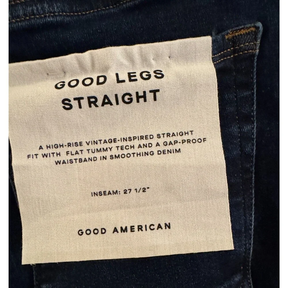 Good American Good Legs Straight Pull-On High Rise Jeans Sz 3 Indigo Wash 27.5" - Picture 5 of 12
